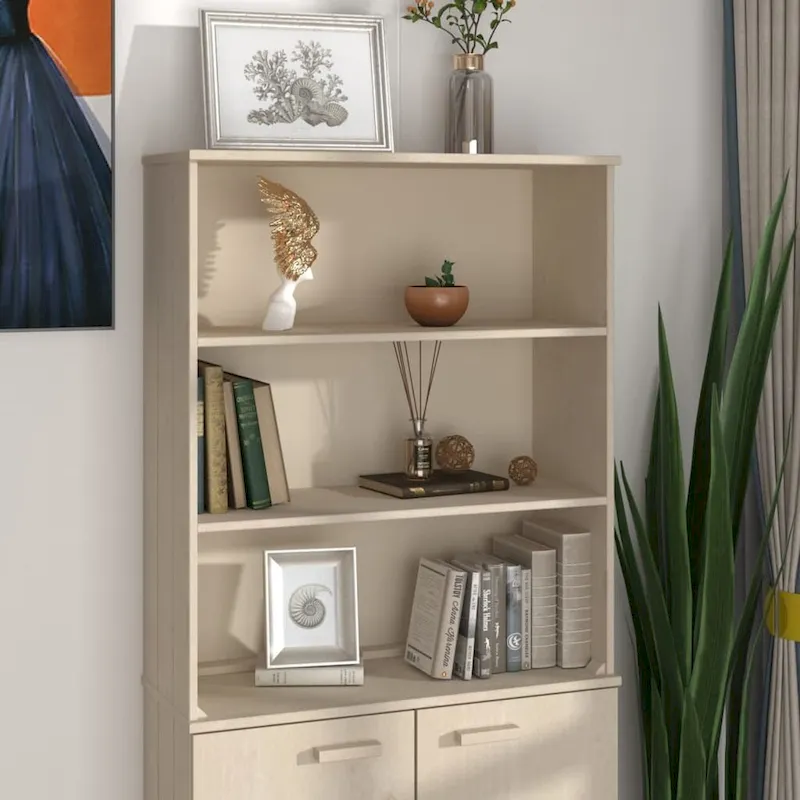 Highboard Cabinet Top with 2 Shelves, Solid Pine Wood, Rustic Style, 33.5W x 13.8D x 39.4H