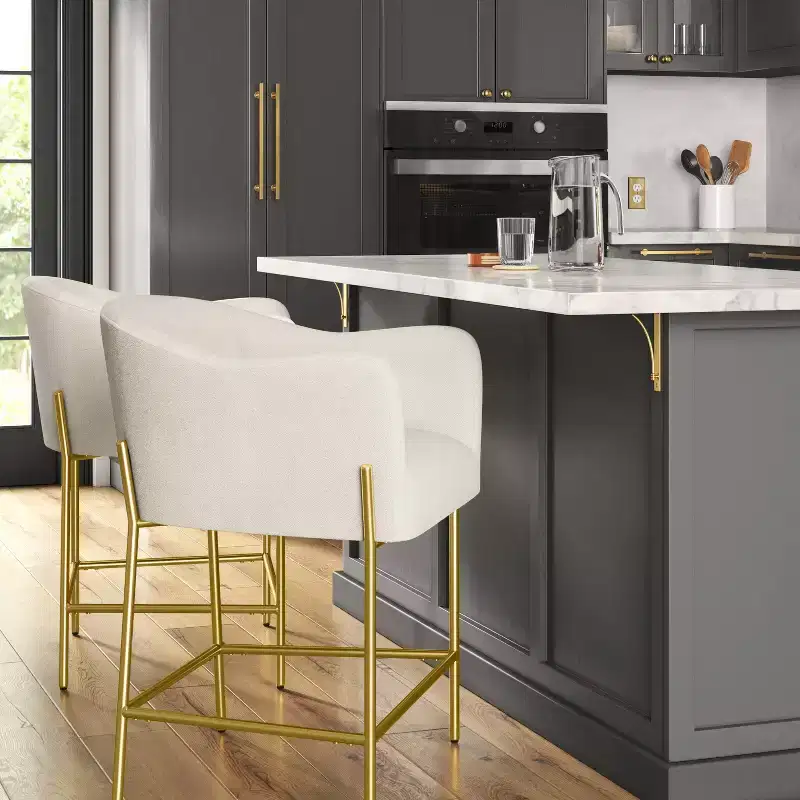 Gladden Barrel Counter Height Barstool: Upholstered, Brass Legs, Cushioned - Threshold™