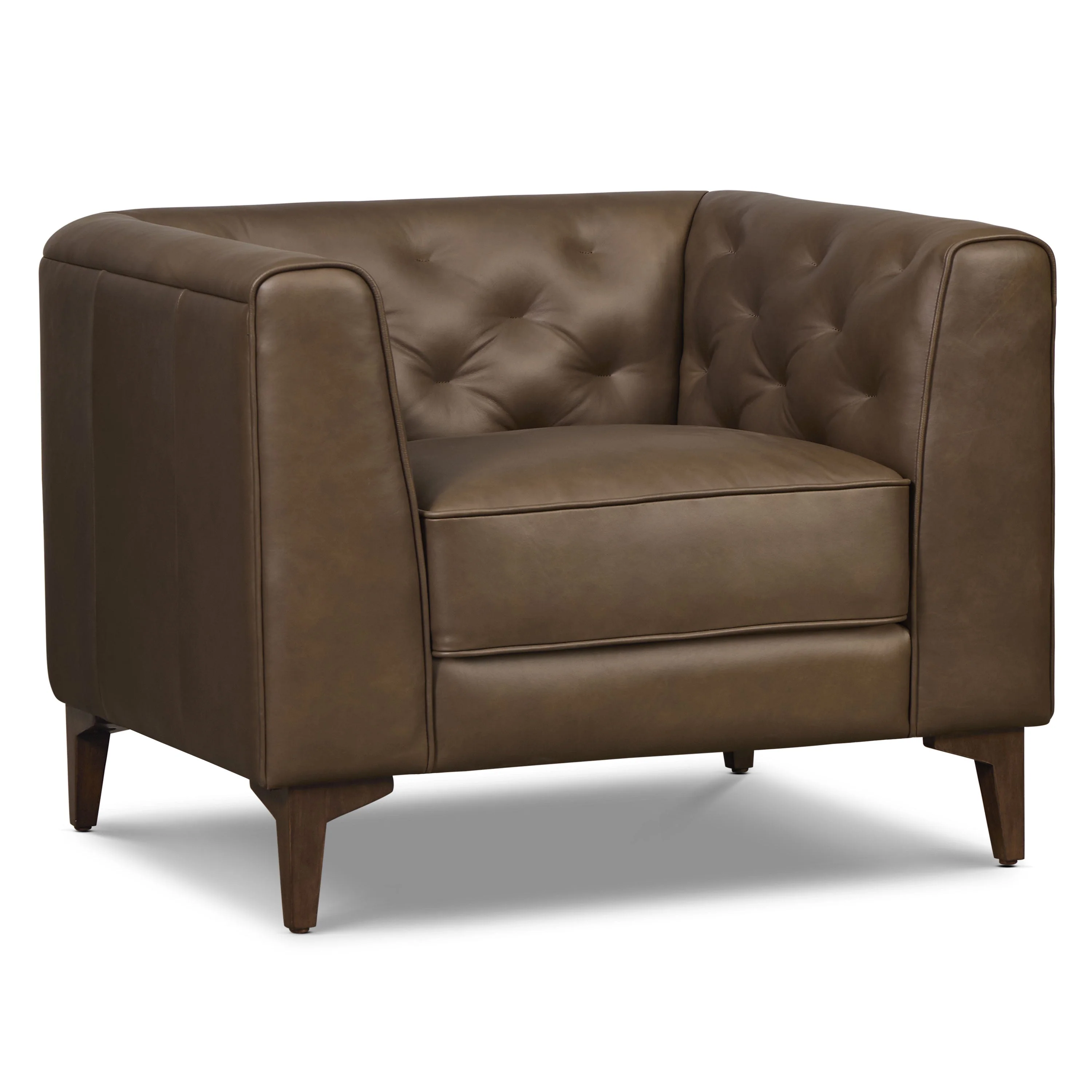 Modern Cocoa Brown Leather Lounge Chair with Tufted Back