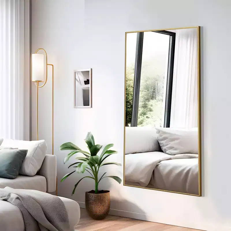 59x28 inch Aluminum Alloy Fine Edged Rectangular Gold Full Body Mirror (with Bracket)