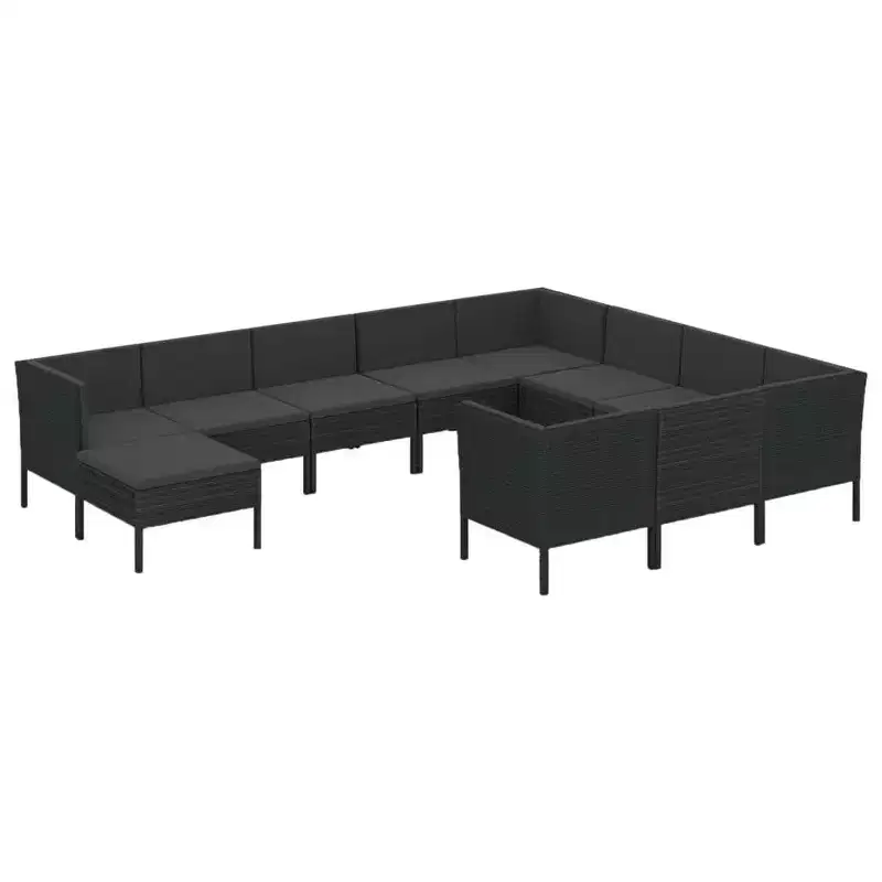 vidaXL 11 Piece Patio Lounge Set - Poly Rattan Garden Furniture - Weather-Resistant, Comfortable Cushioned Seating - Black