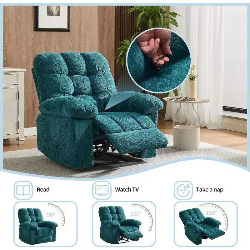 Gray Manual Recliner Chair, Overstuffed Ergonomic Fabric Sofa with Side Pocket and Steel Frame