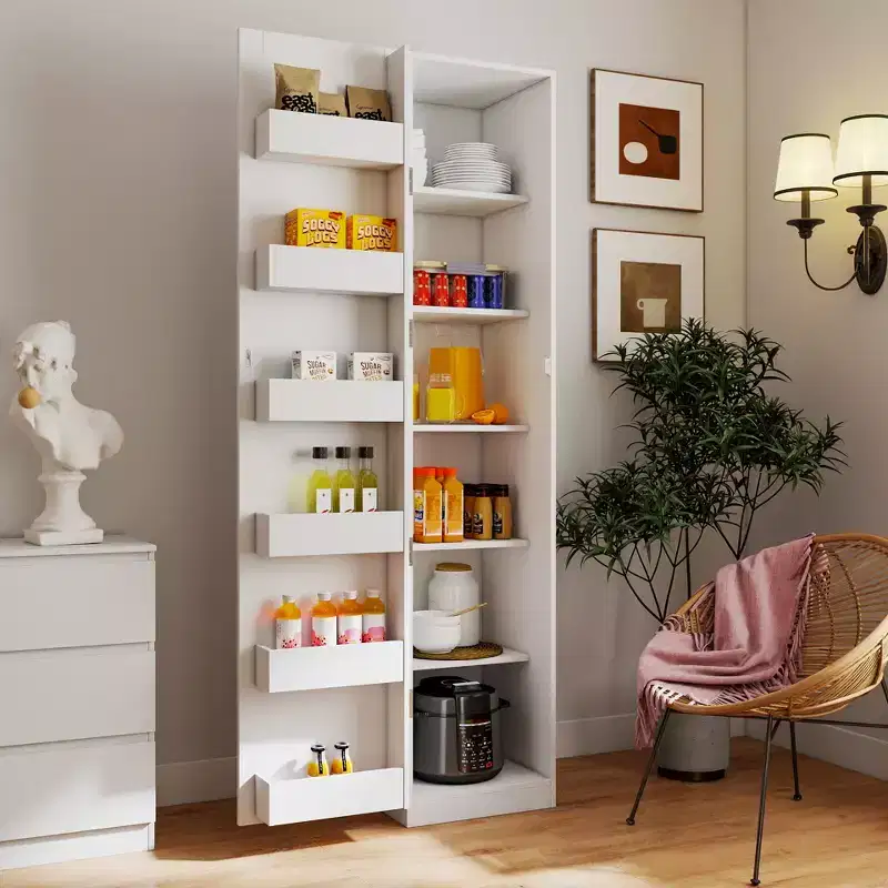 White Freestanding Kitchen Cabinet with Doors and Shelves
