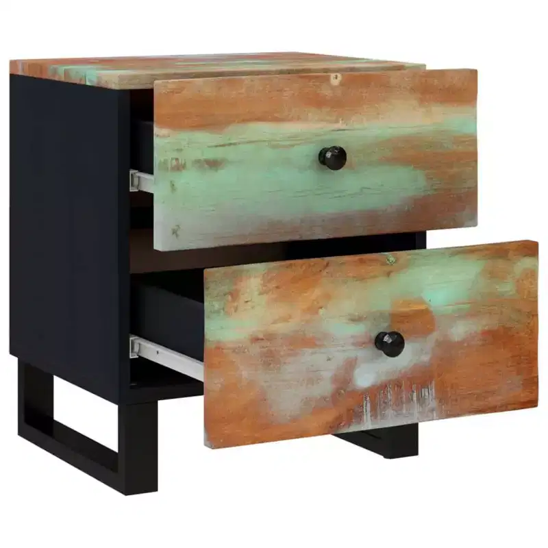 Industrial Bedside Cabinet with Reclaimed Wood & Iron Legs, Multicolour