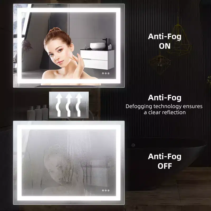 Double LED Backlit Bathroom Mirror  Modern Vanity Wall Mirror with Anti-Fog, Shatter-Proof Glass, Memory Function, Horizontal or Vertical Mount