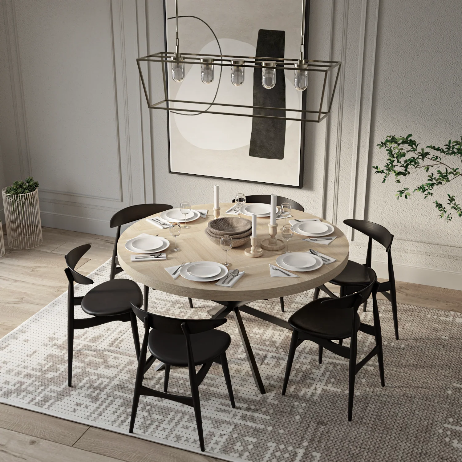 Round Herringbone Dining Table in Cotton Oak - Introducing our handcrafted Round Herringbone Dining Table in Cotton Oak - a