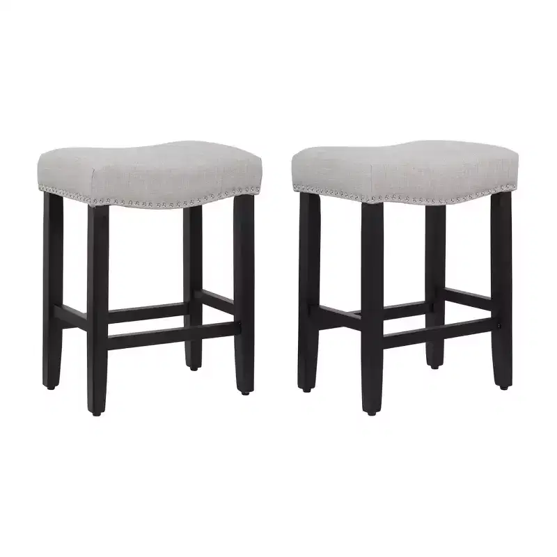 24 Upholstered Saddle Seat Counter Stool (Set of 2), Black/Gray