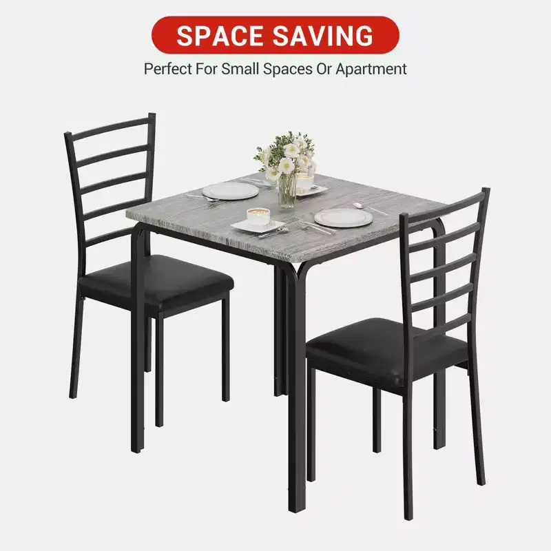 Space-Saving Compact Dining Table Set for 2, Modern Square Table with 2 Chairs, for Small Apartments, Kitchens, Breakfast Nooks  29.1 x 29.1 x 30 in