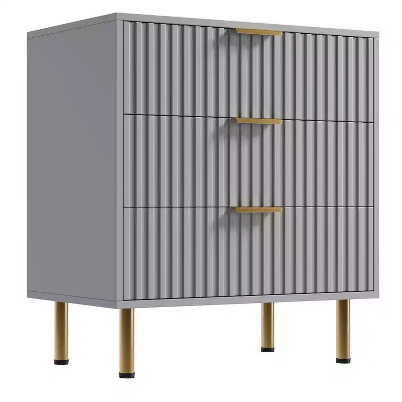 3 Drawer Dresser for Bedroom, Fluted Modern Nightstand with Deep Drawers, Multi-Functional Wooden Organizer for Living Room, Hallway, and Kids Room