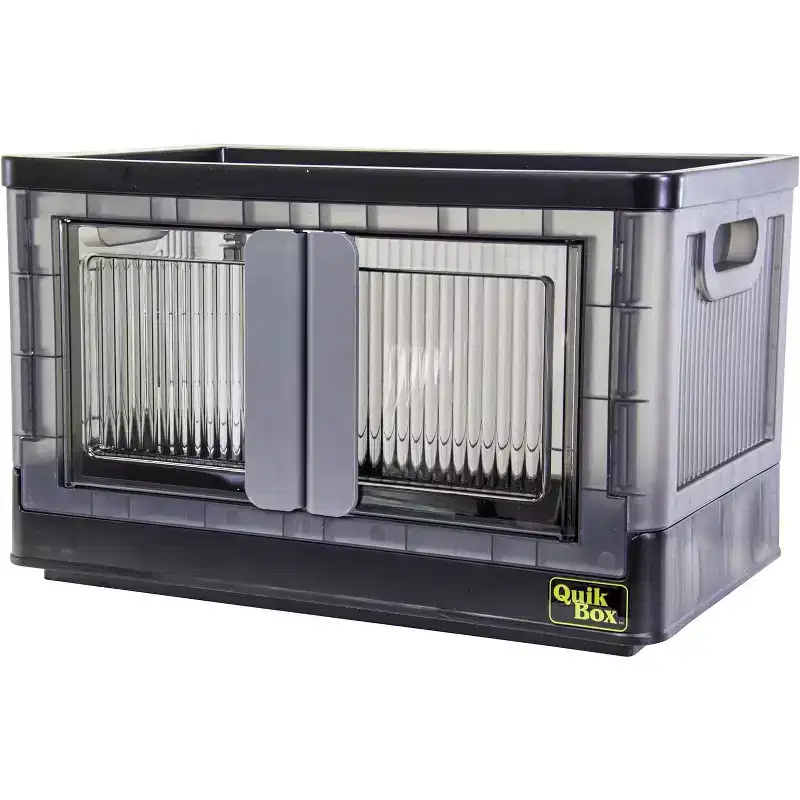 8.4 Gal Collapsible Storage Bin with Doors, Stackable, Wheeled, Foldable Plastic Organizer, 19.5