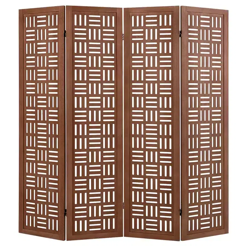 4-Panel Room Divider with Double Action Metal Hinges, Solid Wood Frame