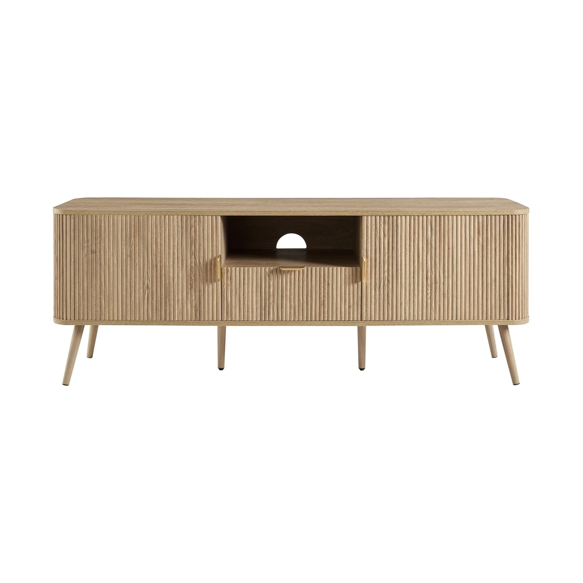 Scandi Light Wood TV Unit with Panelled Design for TVs up to 65 Inch for Living Room