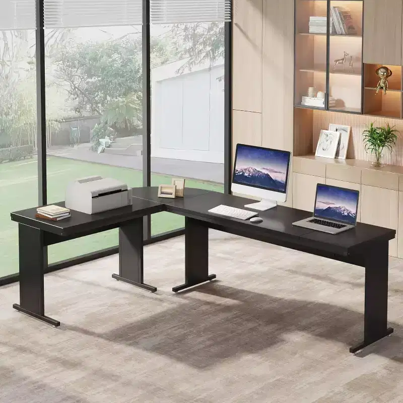 83-Inch Large L Shaped Desk, Reversible Executive Office Desk, Modern Corner Computer Table Business Workstation for Home Office, Black