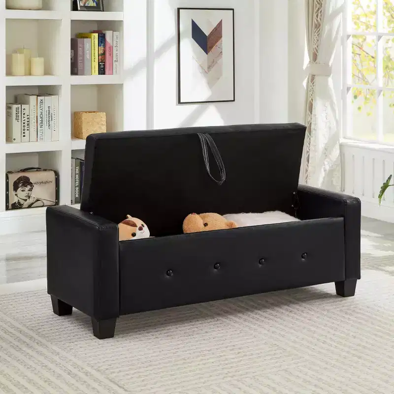 48 Modern PU Leather Storage Bench with Flip-Top, Entryway Bench with Storage for Living Room, Bedroom, or Entryway
