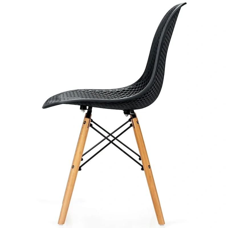 4 Pcs Modern Plastic Hollow Chair Set with Wood Leg - 22 x 18 x 32.5 (L x W x H)