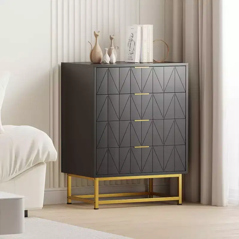 TV Stand,Nightstand,Side Table, Organizer Storage with Metal Handles,4 Drawer Dresser ,Small Dresser Storage Cabinet for Bedroom, Living Room