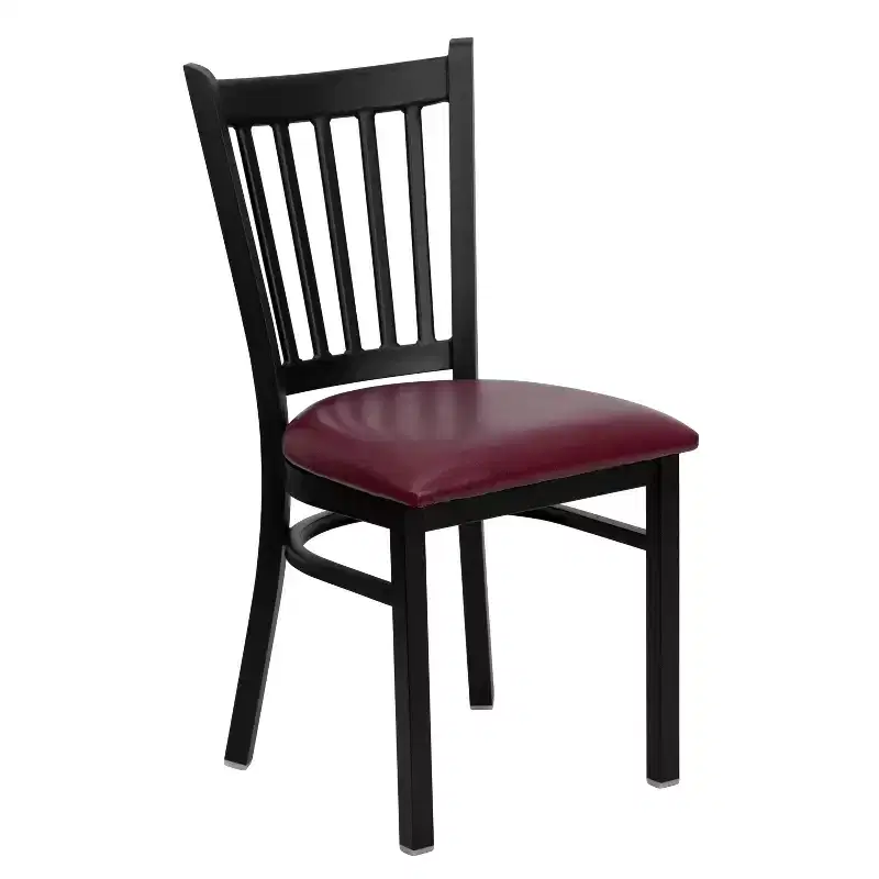 Black Metal Frame Vertical Back Dining Chair – Vinyl or Wood Seat, Seats 1