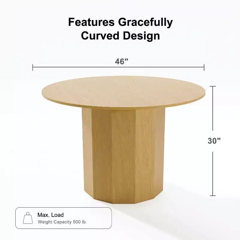 PexFix 46 Round Solid Wood Dining Table Kitchen Tables