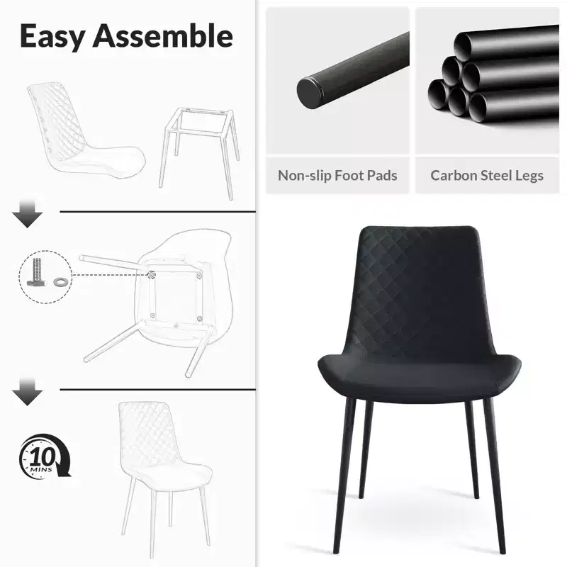 Waterproof PU Leather Dining Chairs Set of 2/4 with Metal Legs, Scratch-Resistant Feet, 300 lbs Capacity