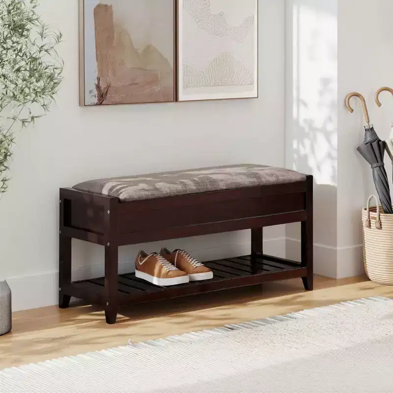 Rouen Espresso Seating Bench with Shoe Storage