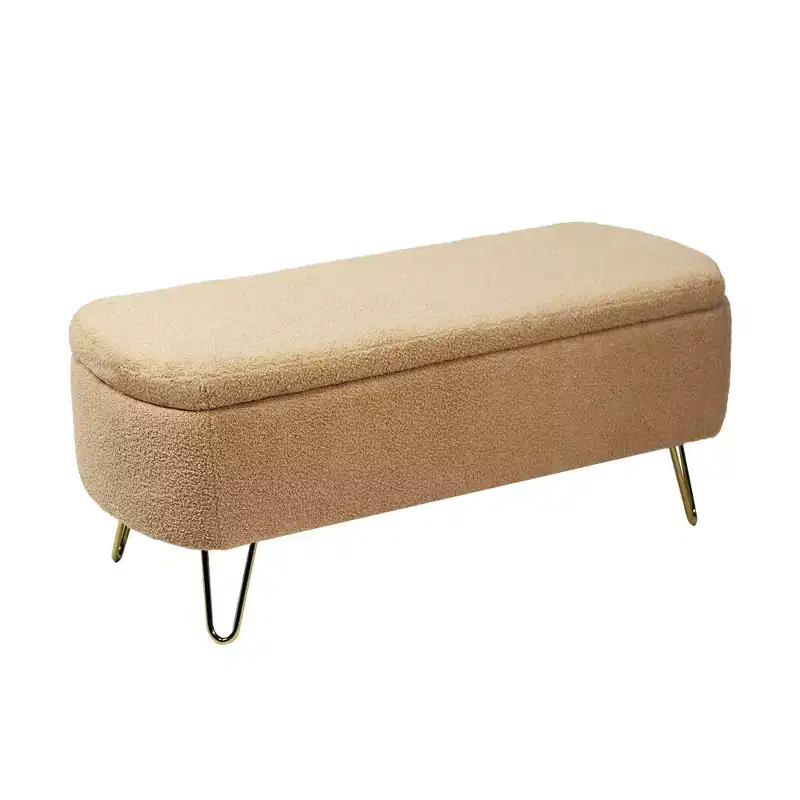 Okak Modern Storage Ottoman Bench with Gold Metal Legs, Faux Fur Entryway Bench with Padding Seat, End Of Bed Bench for Living Room