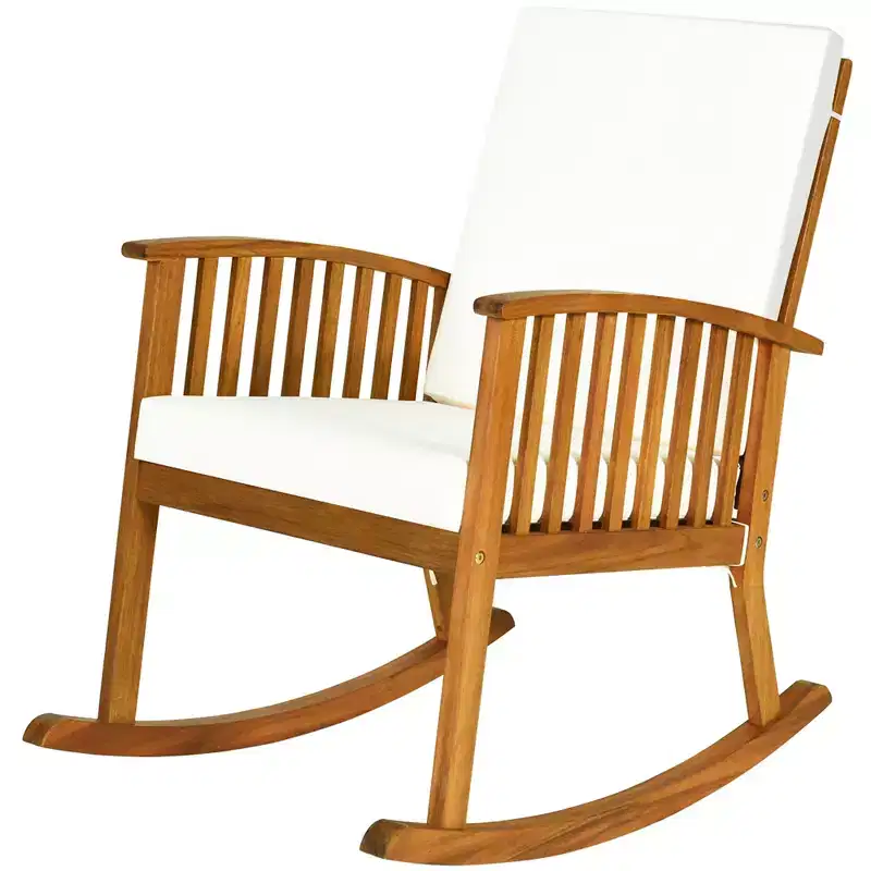 Costway Acacia Wood Rocking Chair Patio Garden Lawn W/ Cushion
