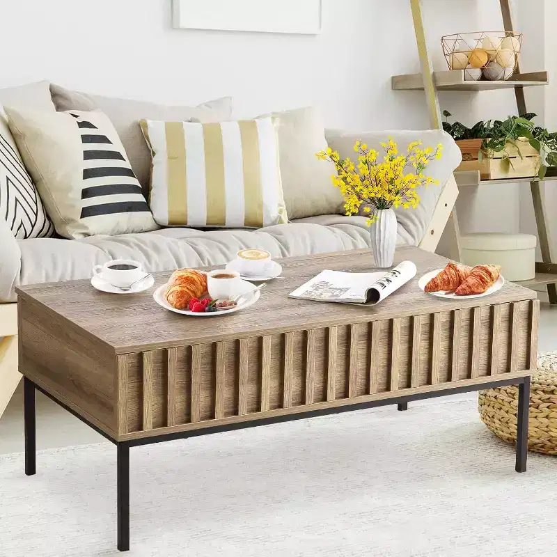 Round Coffee Table with Two Drawers Circle Center Table with Storage Farmhouse Coffee Table