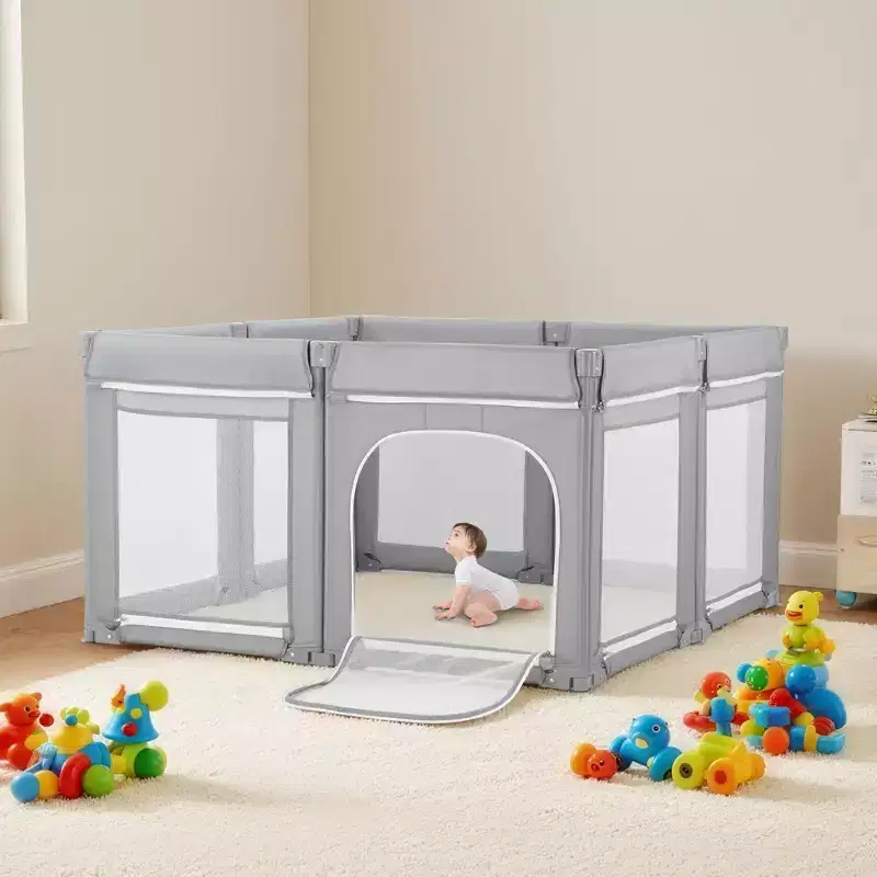VEVOR Baby Playpen, 78.7 x 70.1 Extra Large Toddlers Playpen, Foldable Baby Fence Play Yard with Zippered Door & Soft Breathable Mesh, Gray