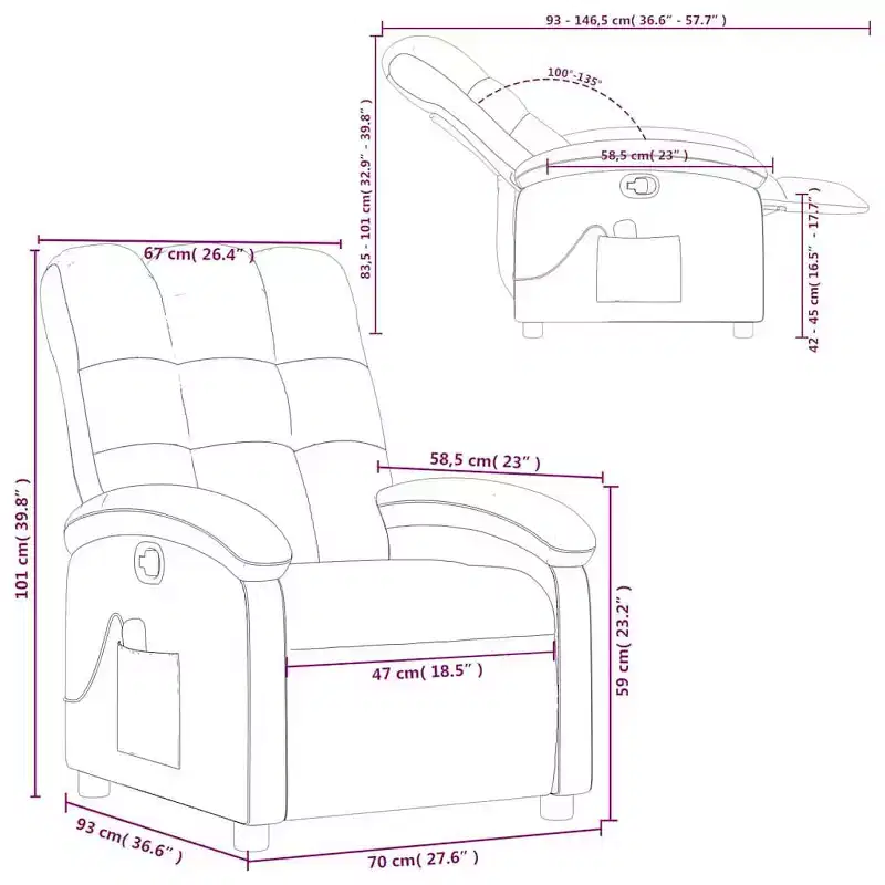 vidaXL Massage Recliner Chair, Adjustable Backrest/Footrest, Reclining Sofa - Dark Green