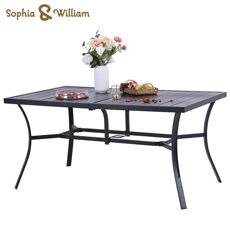 7 Pieces PE Rattan Patio Dining Sets, Modern Wicker Conversation Armhairs with Cushions and 2.6 Umbrella Hole