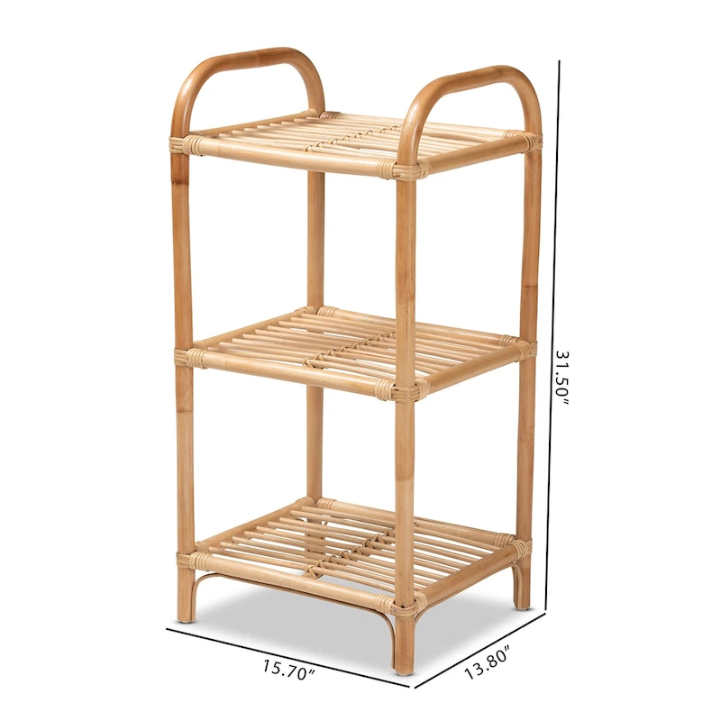 Barras Bohemian Natural Brown Finished Rattan 3-Tier Display Shelf