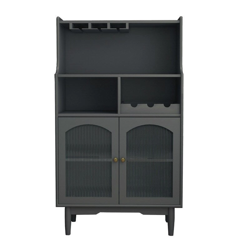 Modern Wine Cabinet Sideboard with Removable Rack and Wine Glass Rack and 2-Door Glass Cabinet for Living Room, Dining Room