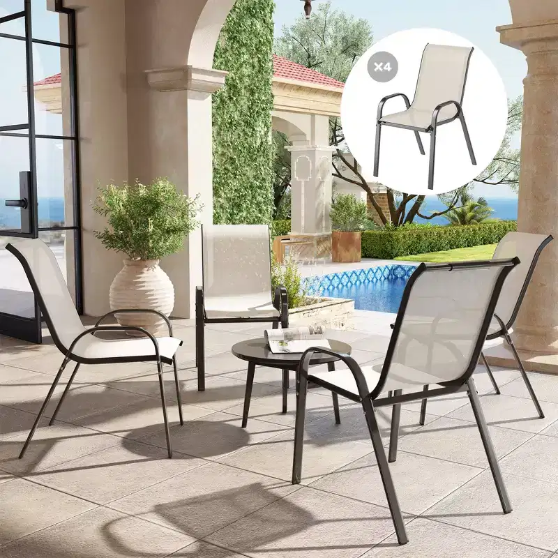 Set of 4 Outdoor Dining Chairs, Stackable Patio Chairs with High Back, Breathable Mesh Seat for Garden Lawn