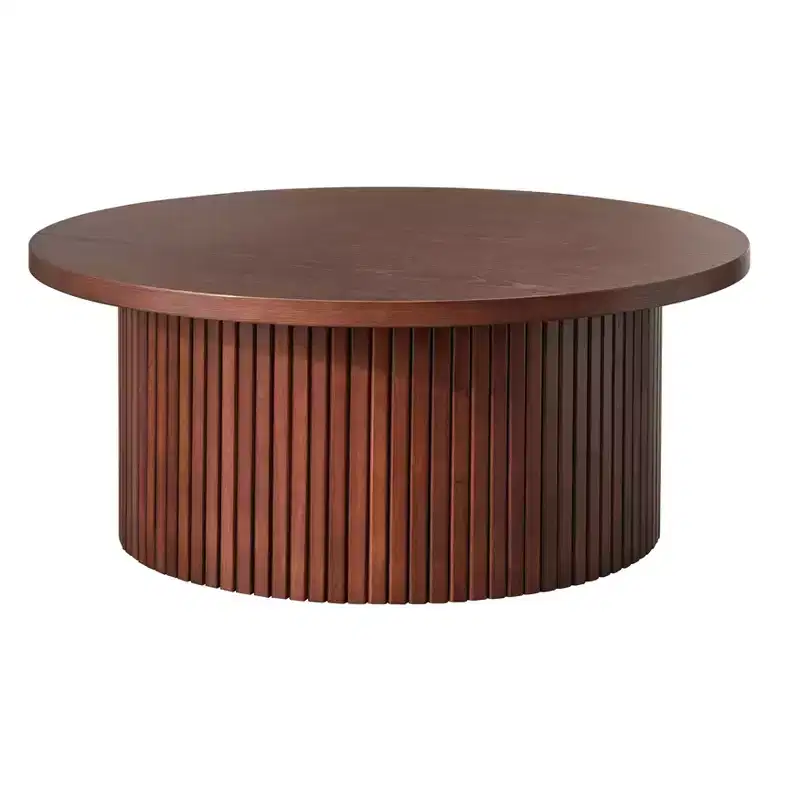 13" Low Profile Fluted Round Coffee Table Walnut