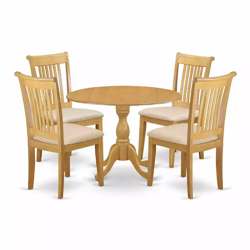 HomeStock 5-Piece Natural Oak Finish Solid Wood Top Dining table with 4 Chairs with Slat Back