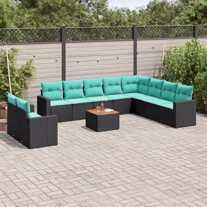 vidaXL 11 Piece Patio Sofa Set with Cushions Black Poly Rattan