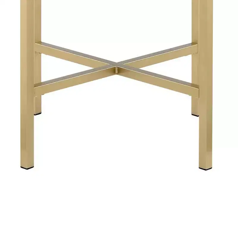 22" Mithea Accent Table Oak Top, Gold Metal Base - Acme Furniture: Round, Cross Bar Design, No Tools Assembly