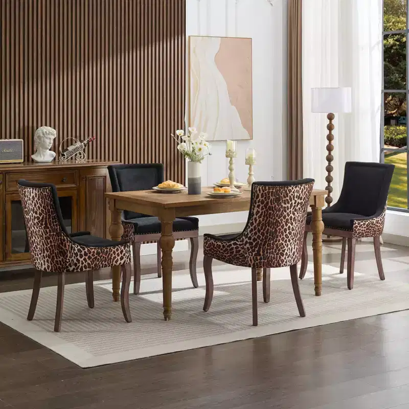 Okak Retro Dining Chairs Set of 2, Comfy Fabric Chairs with Thick Cushions, Kitchen Side Chairs with Solid Wood Legs Bronze Nail Head