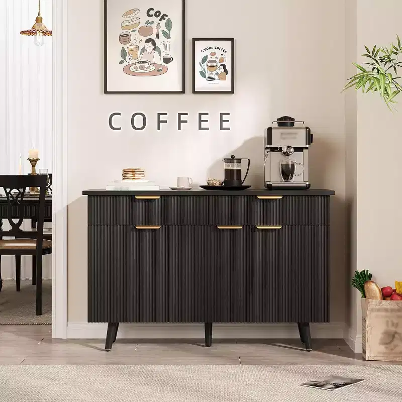 COZONY 47 Modern Fluted Buffet Cabinet, Sideboard Console Table with 3 Doors 2 Drawers & Adjustable Shelves, Accent Credenza for Dining Living Room