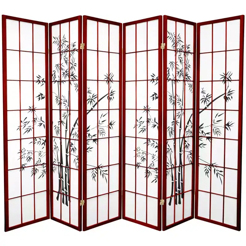 Oriental Furniture 6' Tall Lucky Bamboo Shoji Screen 6 Panels Rosewood: Fiber-Reinforced, No Assembly Required