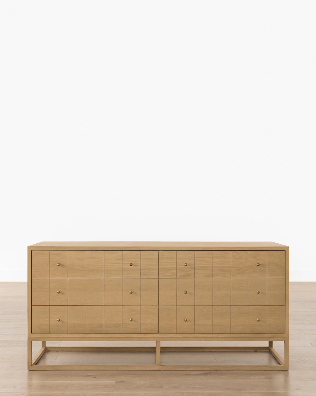 Contemporary Dresser with Etched Grid Pattern & Brass Pulls for Bedroom
