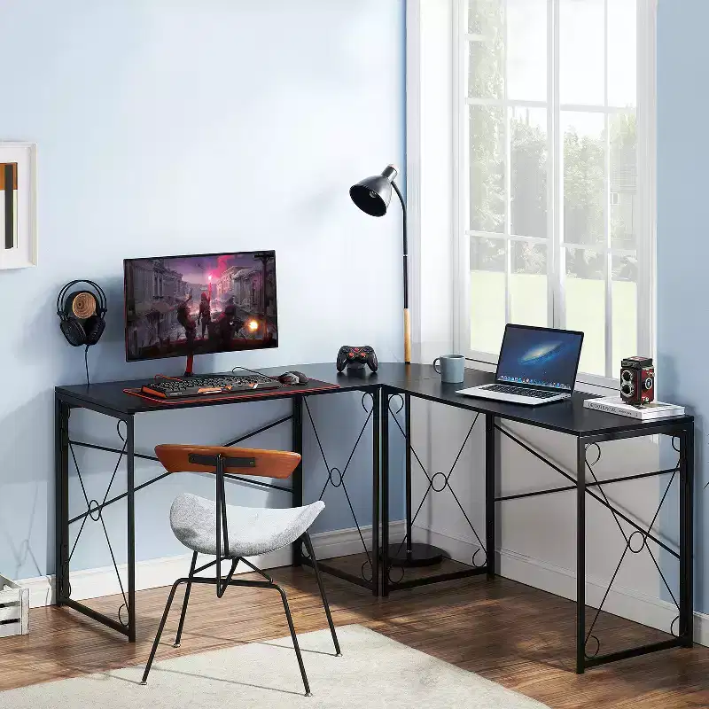 VECELO L-shaped Corner Computer Desk Home Office Writing Workstation, 59 inch Gaming Table