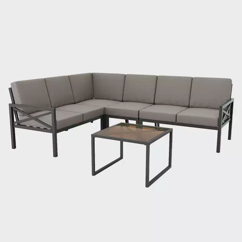 Leisure Made Blakely 5pc Aluminum Sectional in Gray Fabric