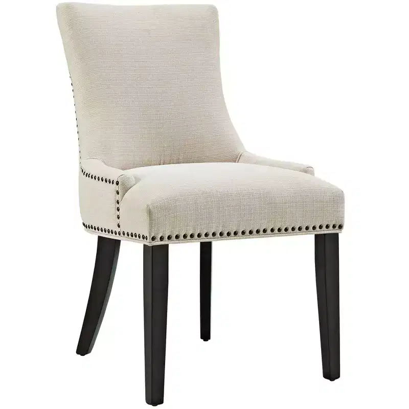 Set of 2 Marquis Dining Side Chair Fabric Beige - Modway: Hourglass Back, Nailhead Trim, Wood Legs