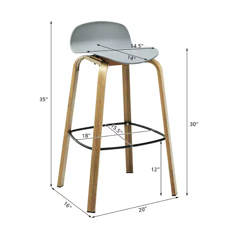 Costway Modern Set of 4 Barstools 30inch Pub Chairs w/Low Back & Metal Legs Grey