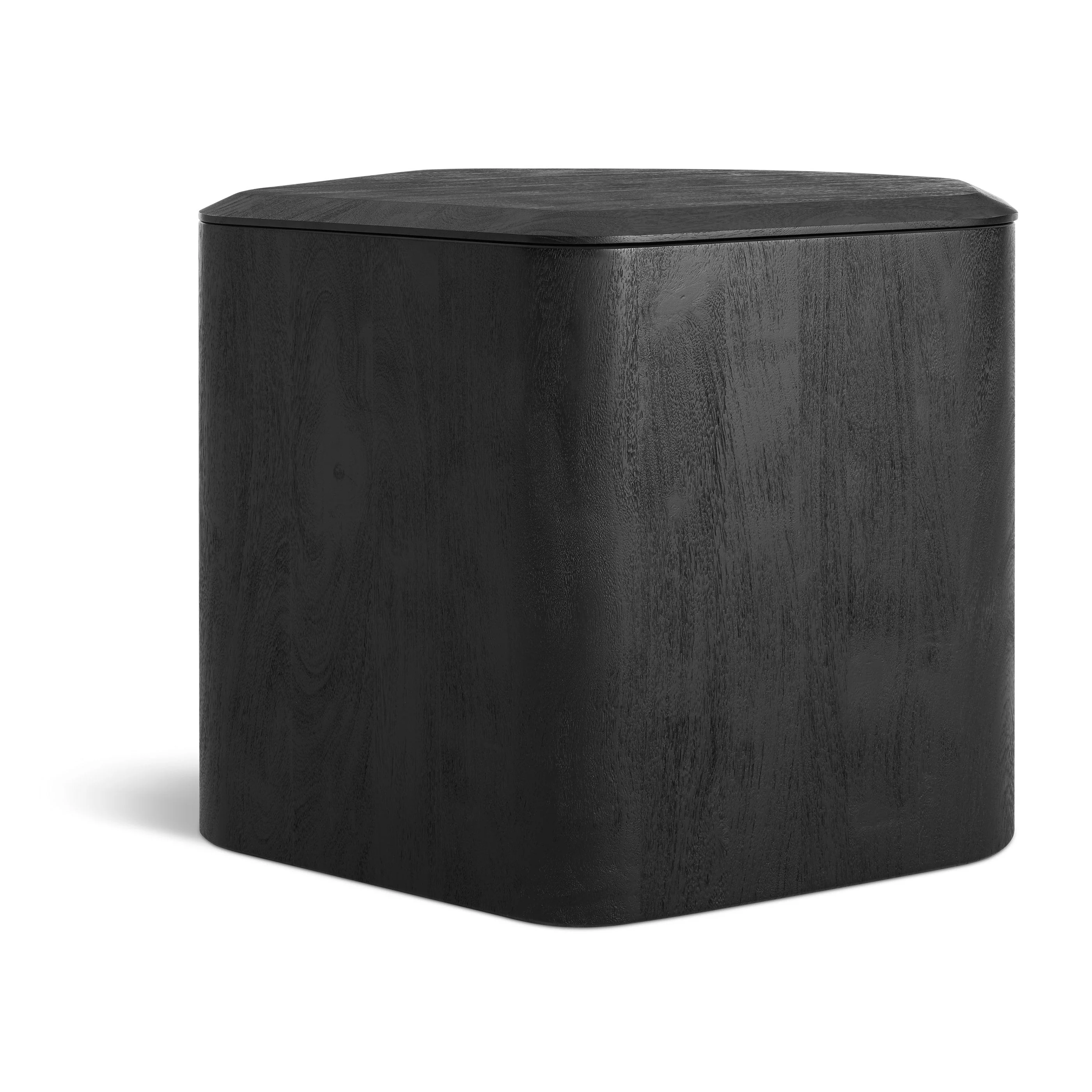 Modern Black Acacia Wood Storage End Table with Removable Top for Living Room