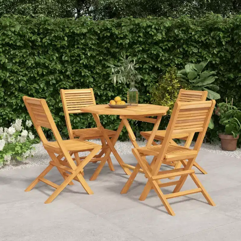 vidaXL 5 Piece Patio Dining Set, Solid Teak Wood, Foldable and Comfortable - Outdoor Dining Furniture for Patio or Deck Use