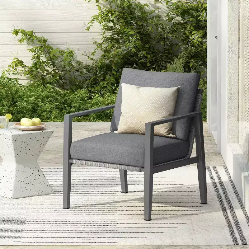 TUYOHW Aluminum Patio Accent Chairs,Set of 1/2,Upholstered Dining Chair for Outdoor Use,Modern Lounge Chair for Garden & Backyard