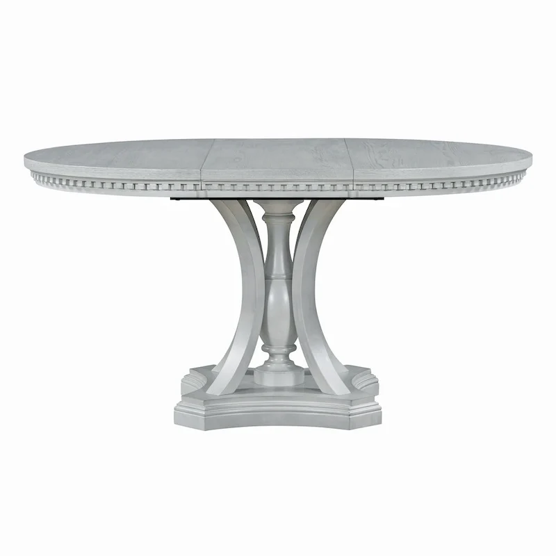 Antique Gray Retro 5-Piece Wooden Dining Table Set with Extendable Round Table & 4 Chairs