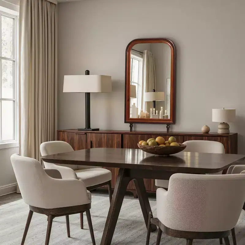 Modern Rounded Rectangle Wall Mirror with Pine Wood Frame, 43.3